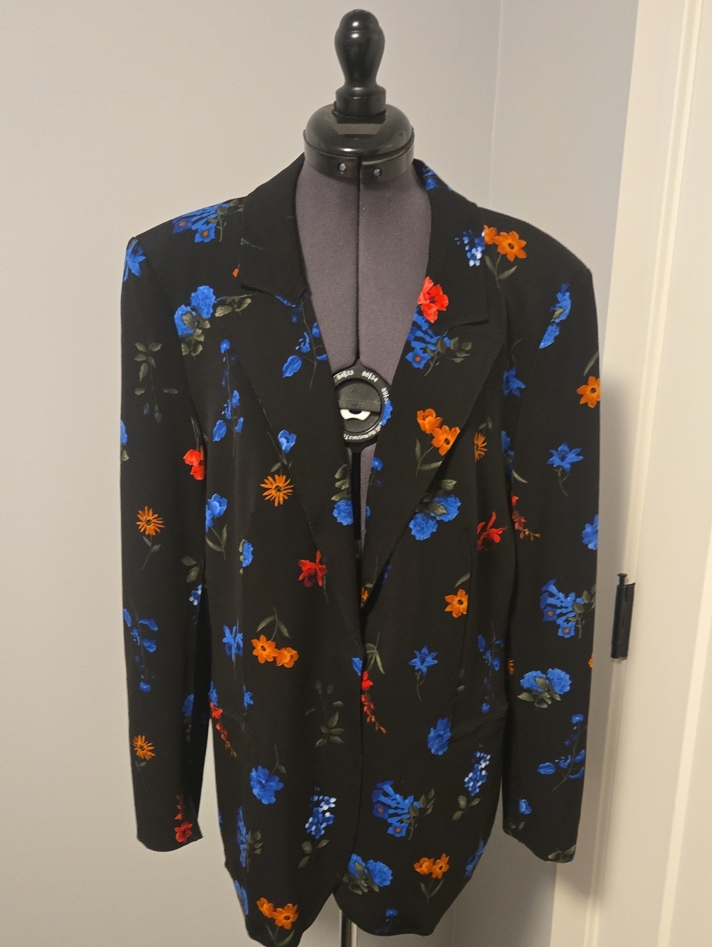 Tahari Black Blazer with Blue and Orange Floral Print